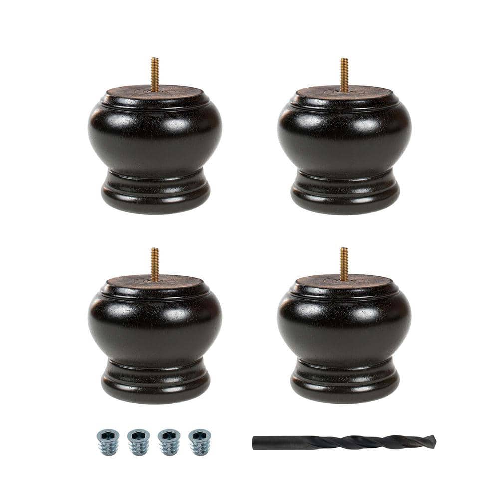 4 in. x 4-3/4 in. Stained Espresso Solid Hardwood Round Bun Foot (4-Pack) - Hercitys