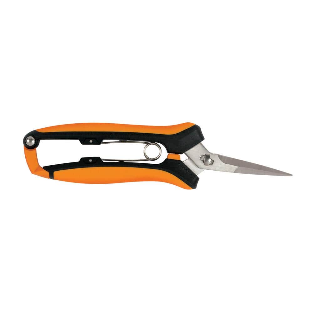 2.4 in. Stainless Steel Curved Blade Glass Filled Polypropylene Handle w/Softgrip Overlay Micro Tip Snip Pruning Shears - Hercitys