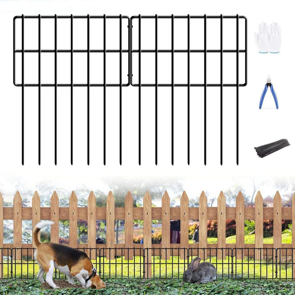1.65 in. Outdoor Metal Animal Garden Fence-Reusable Rustproof Metal Defense Border in Black (10-Packs) - Hercitys