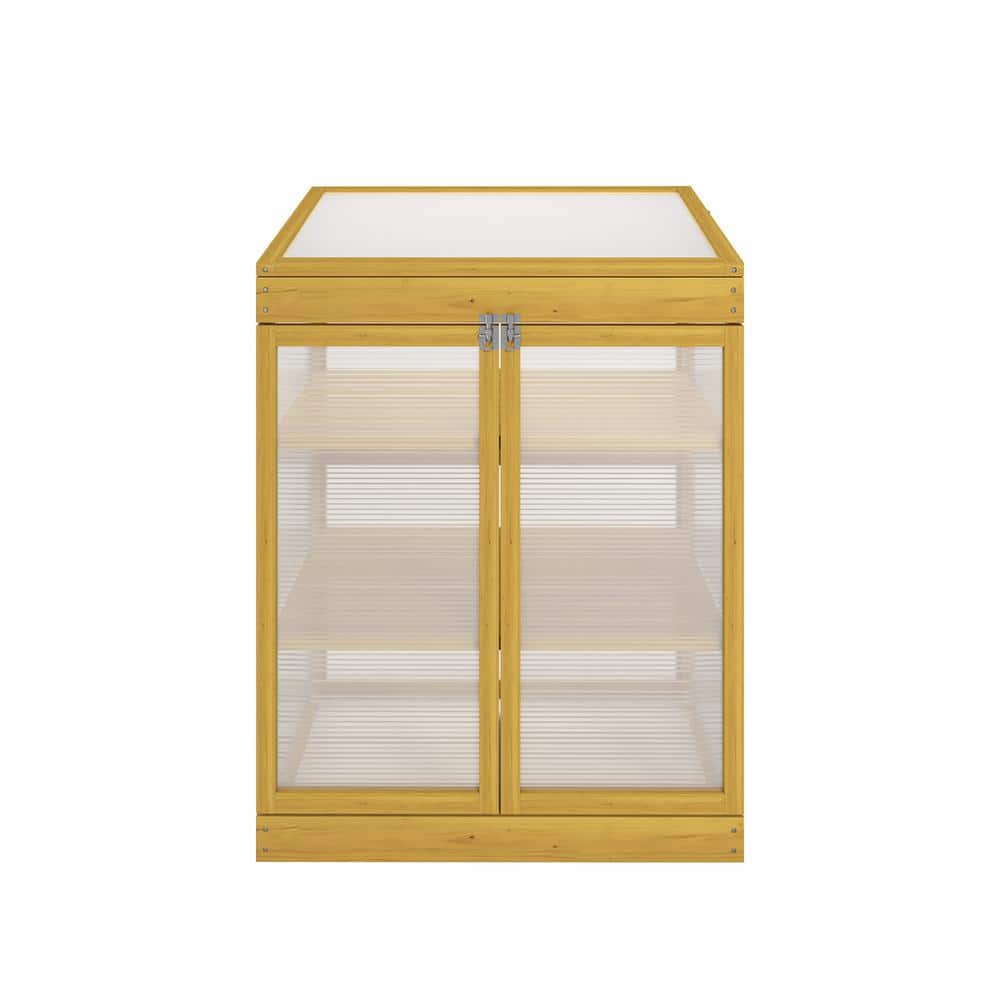 20.10 in. Outdoor Mini Wood Frame Planter Greenhouse 2-Tier Outdoor Polycarbonate Garden Cabinet - Hercitys