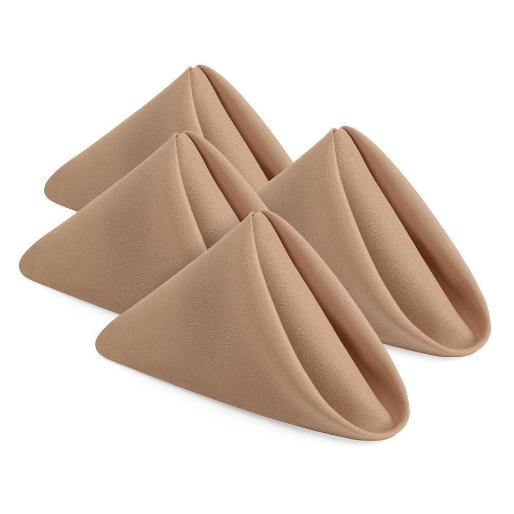 24 Pack Cloth Napkins 17 in. W x 17 in. H, 100% Polyester Hemmed Edges, Washable and Reusable Ideal for Parties in Beige - Hercitys
