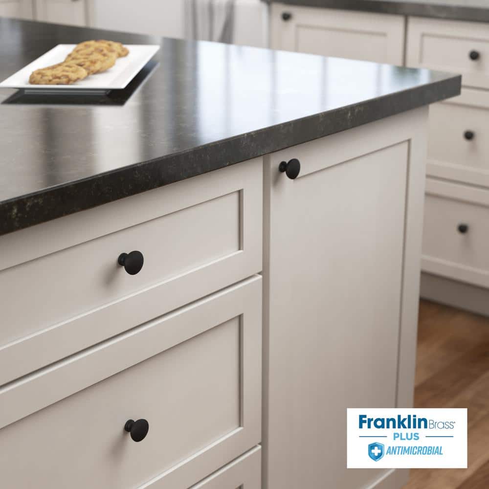 5-Pack Fulton 1-3/16 in. (30 mm) Matte Black with Antimicrobial Properties Round Cabinet Knobs - Hercitys
