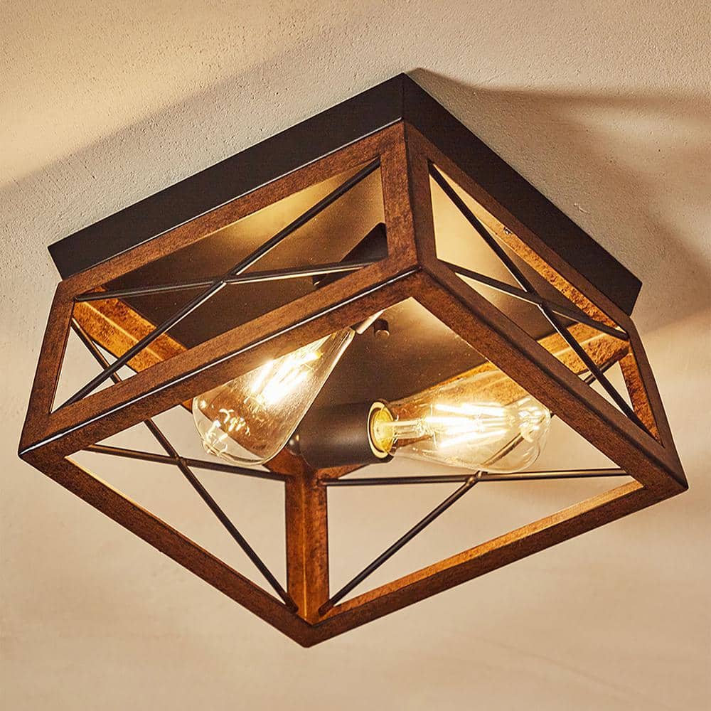 12 in. 2-Lights Bronze Ceiling Smart Flush Mount (1-Pack) - Hercitys