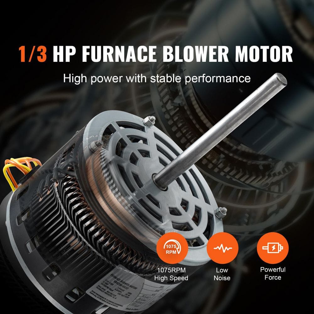 1/3 HP Furnace Blower Motor, 110/120 V 4.4 Amps, 1075 RPM 4 Speeds, 48 Frame 5.2 in. Shaft Length CW/CCW Rotation - Hercitys