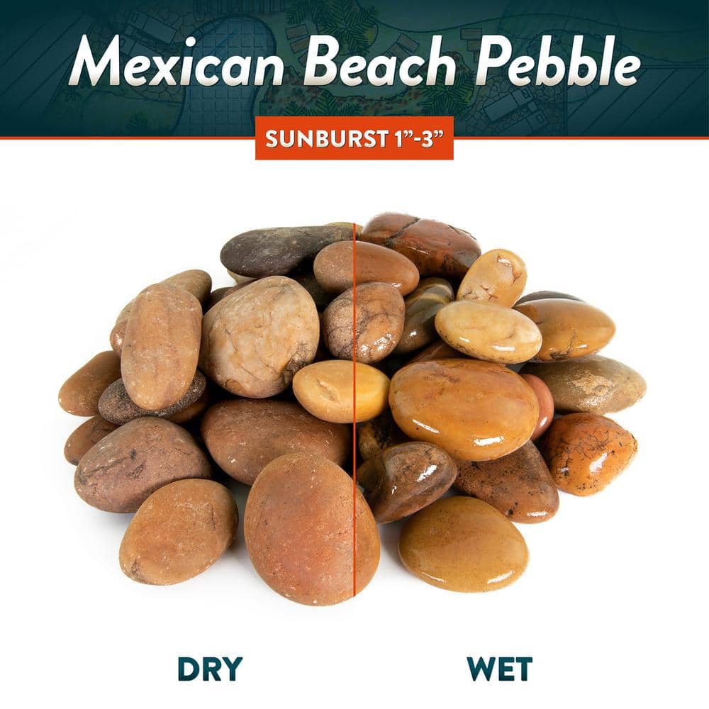 0.50 cu. ft. 3 in. to 6 in. Sunburst Mexican Beach Pebble Smooth Round Rock for Gardens, Landscapes and Ponds - Hercitys