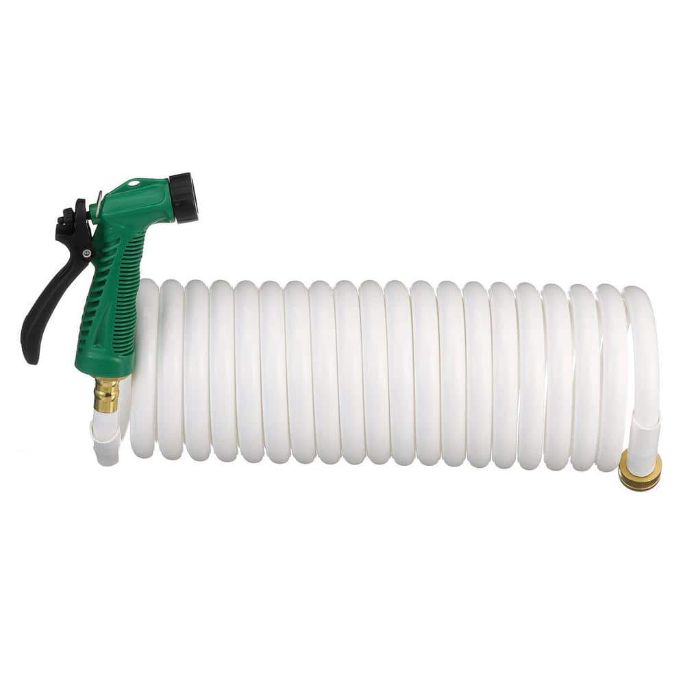 25 ft. White Poly Coiled Washdown Hose With Sprayer - Hercitys
