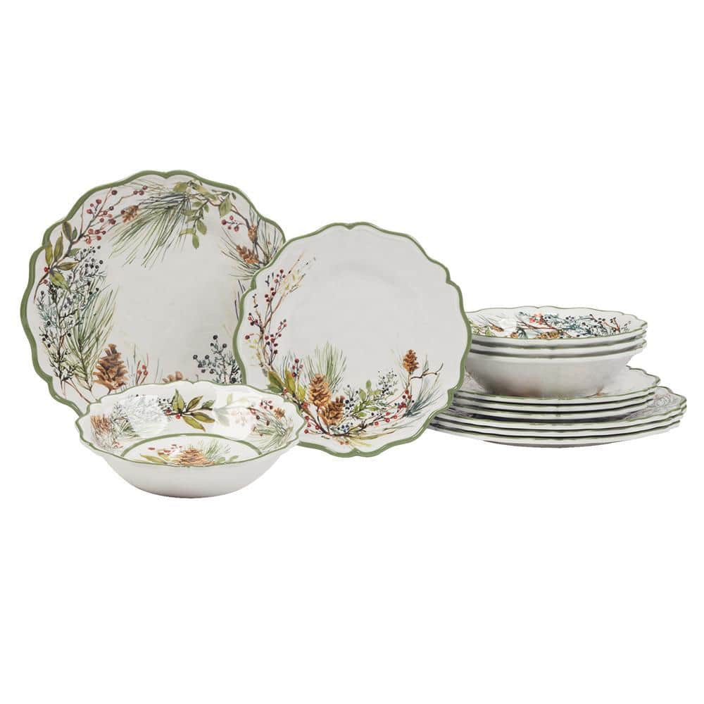12-Piece Melamine Winters Forest Melamine Dinnerware Set - Hercitys