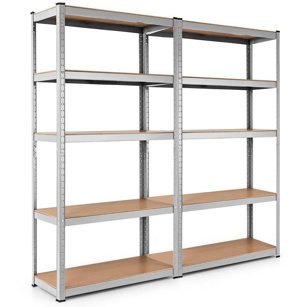 2-Piece 72 in. Silver Heavy Duty Steel 5 Level Garage Shelf Storage Adjustable Shelves - Hercitys