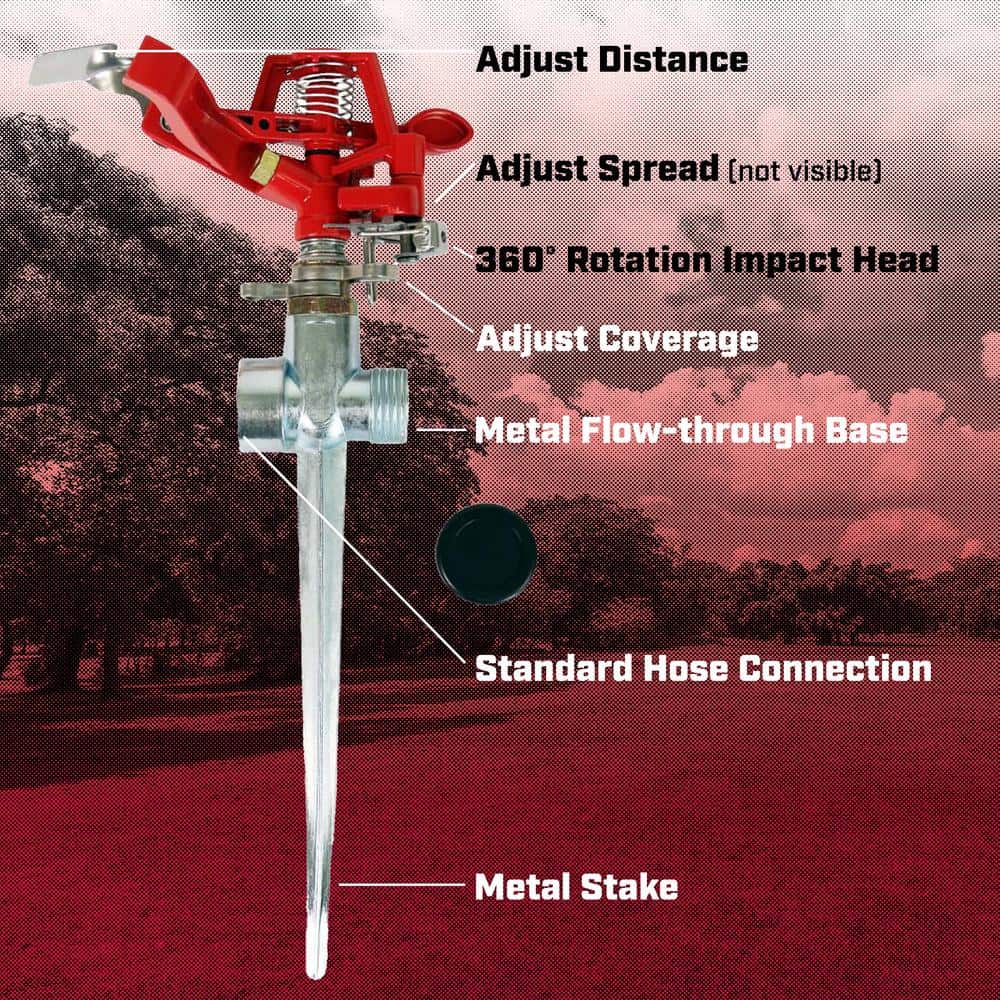 4991: Spike Impact Sprinkler, 360-Degree Automatic Impact Sprinkler with Yard Spike for Gardens and Lawns - Hercitys