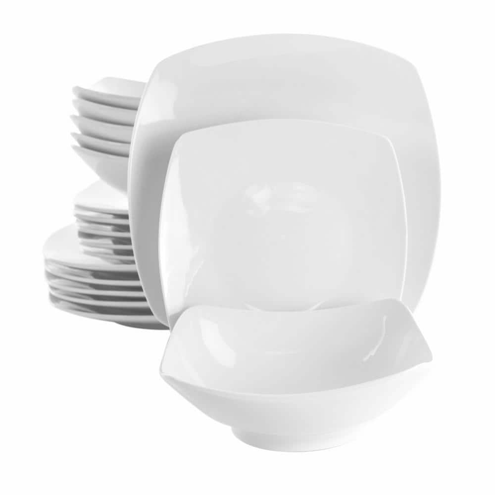 18-Piece Newman Square White Porcelain Dinnerware Set (Service for Set for 6) - Hercitys