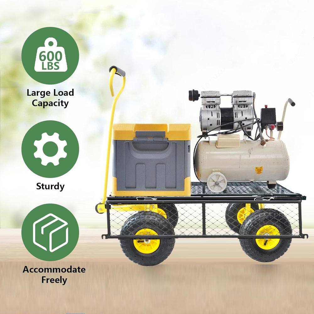 3.5 cu. ft. Outdoor Adjustable Handle Heavy-Duty 600 lbs. Capacity Metal Mesh Wagon with Removable Sides Garden Cart - Hercitys