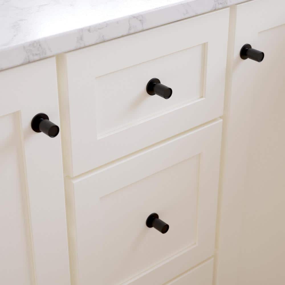 (10-Pack) Round Layered Backplate 1 in. (25 mm) Modern Matte Black Round Cabinet Knobs - Hercitys