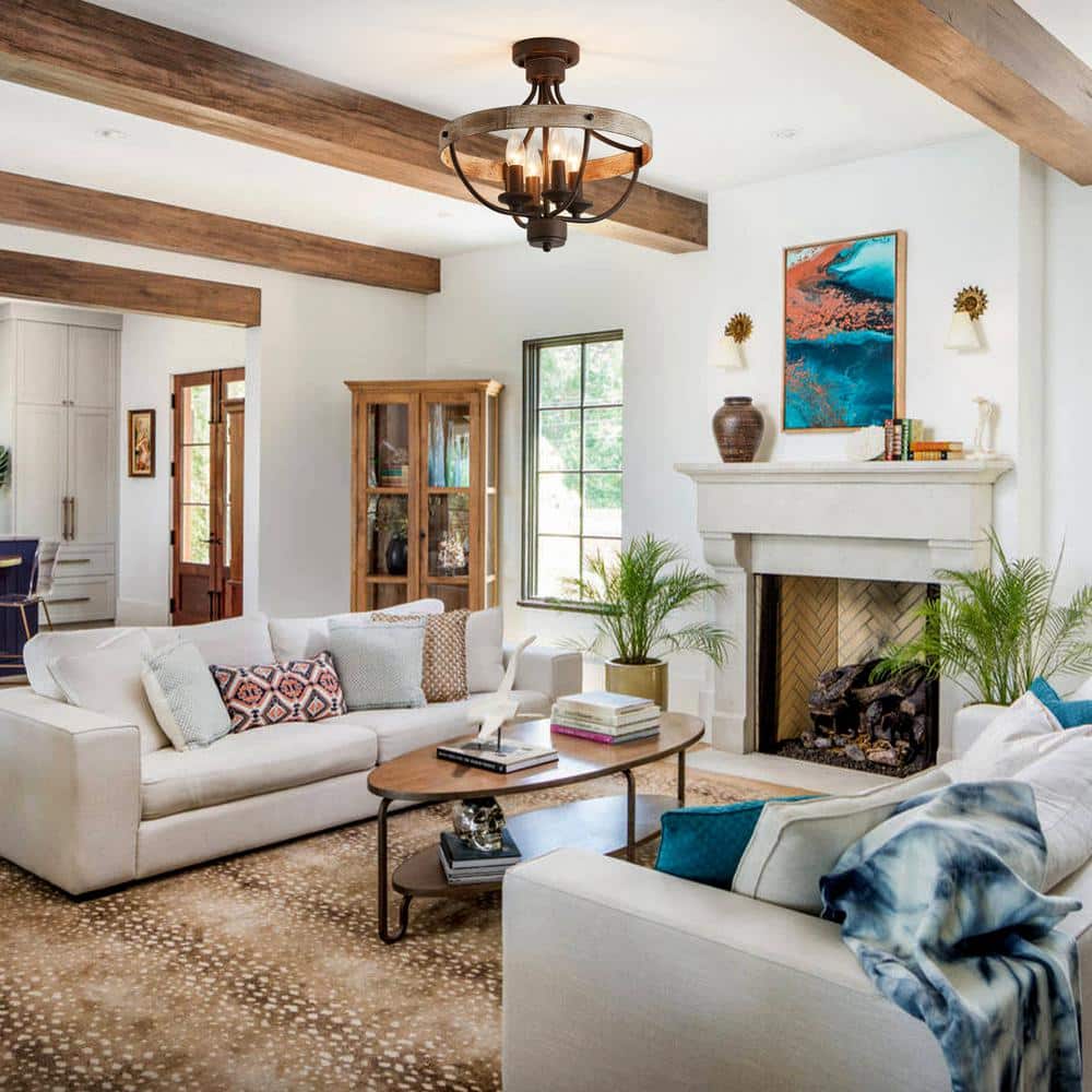 15.4 in 4-Light Bronze Industrial Semi-Flush Mount Ceiling Light Fixture - Hercitys