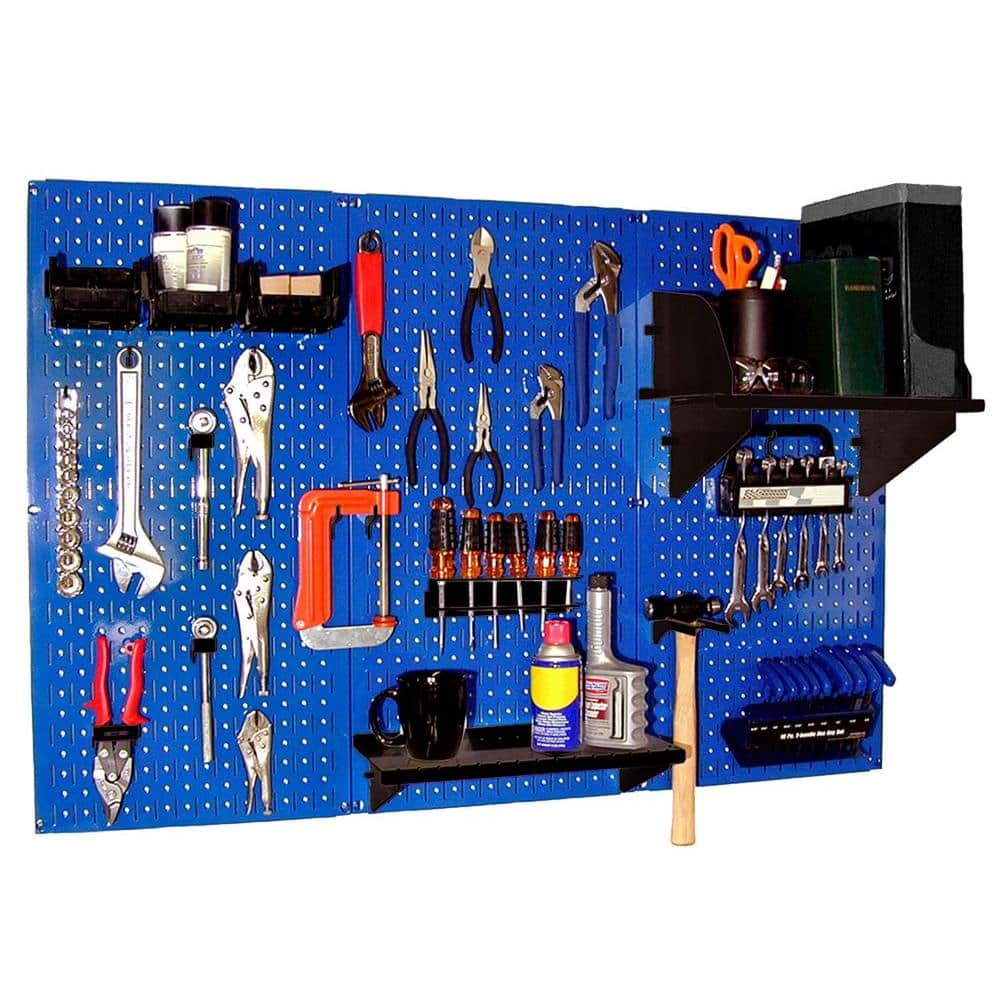 32 in. x 48 in. Metal Pegboard Standard Tool Storage Kit with Blue Pegboard and Black Peg Accessories - Hercitys
