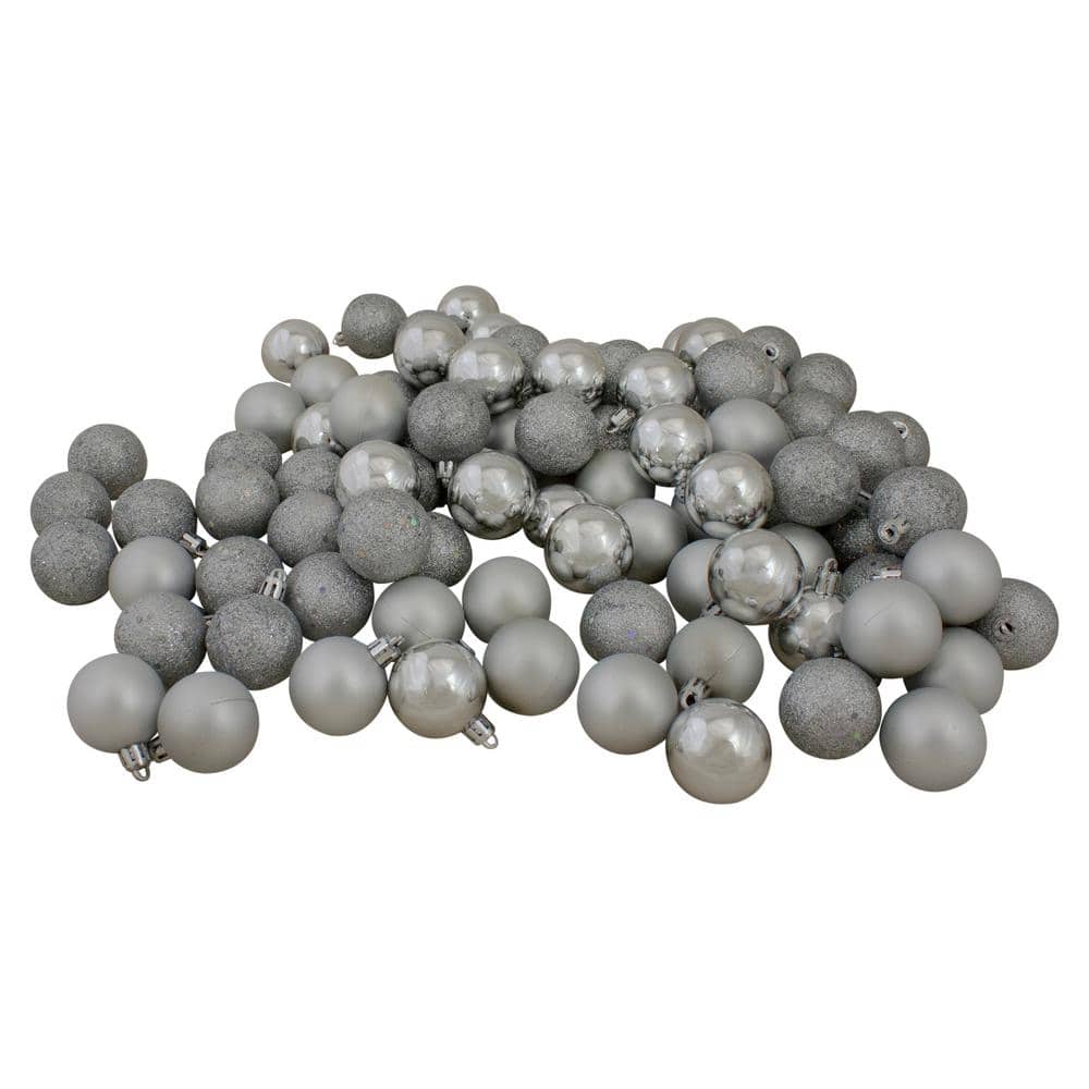 1.5 in. (40 mm) Shatterproof Silver Splendor 4-Finish Christmas Ball Ornaments (96-Count) - Hercitys