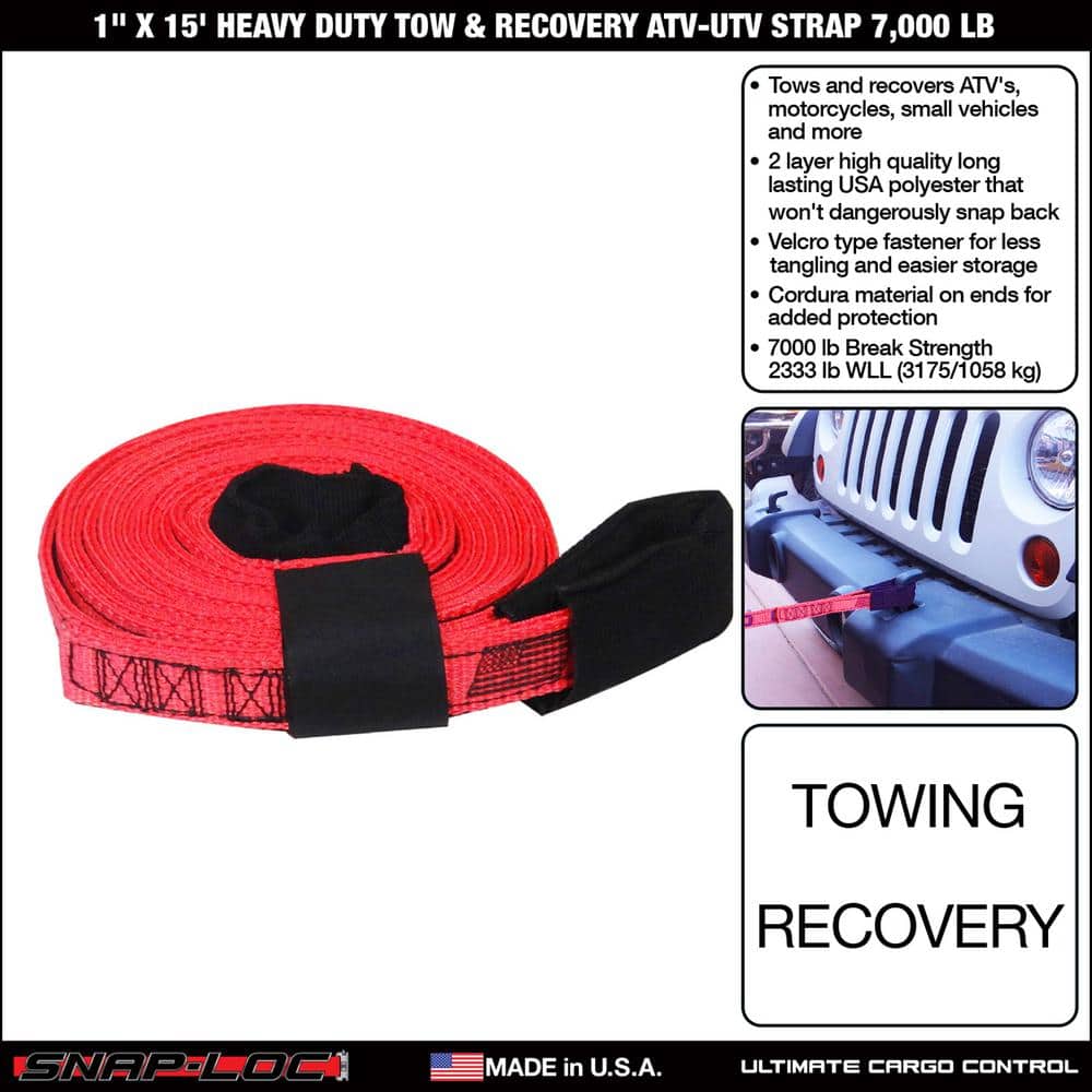 15 ft. Tow Strap with Hook and Loop Storage Fastener - Hercitys