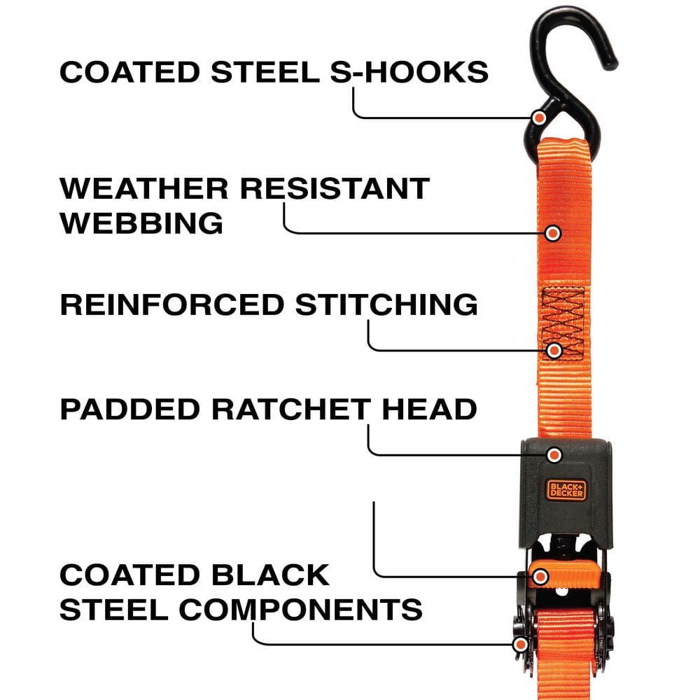 1 in. x 12 ft./1500 lbs. Break Strength Ratchet Straps (4-Pack) - Hercitys