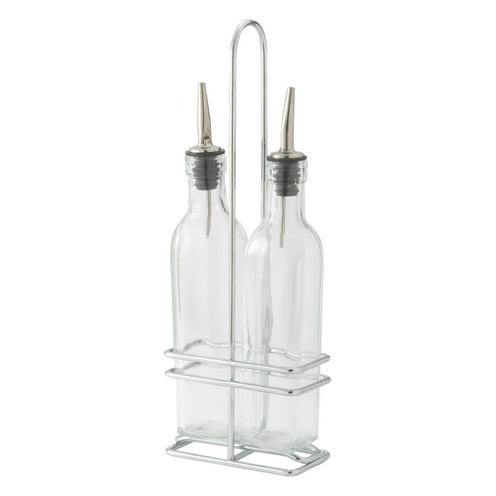 16 oz. Oil/Vinegar Cruet Set with Chrome Plated Rack - Hercitys
