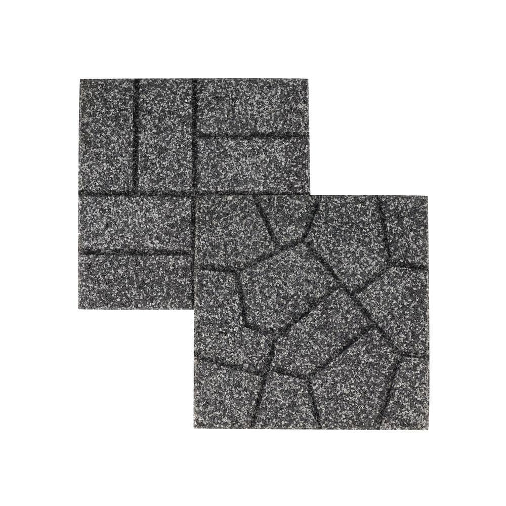 16 in. x 16 in. x ¾ in. Black/Gray Blended Dual-Sided Rubber Paver (9-Pack) - Hercitys