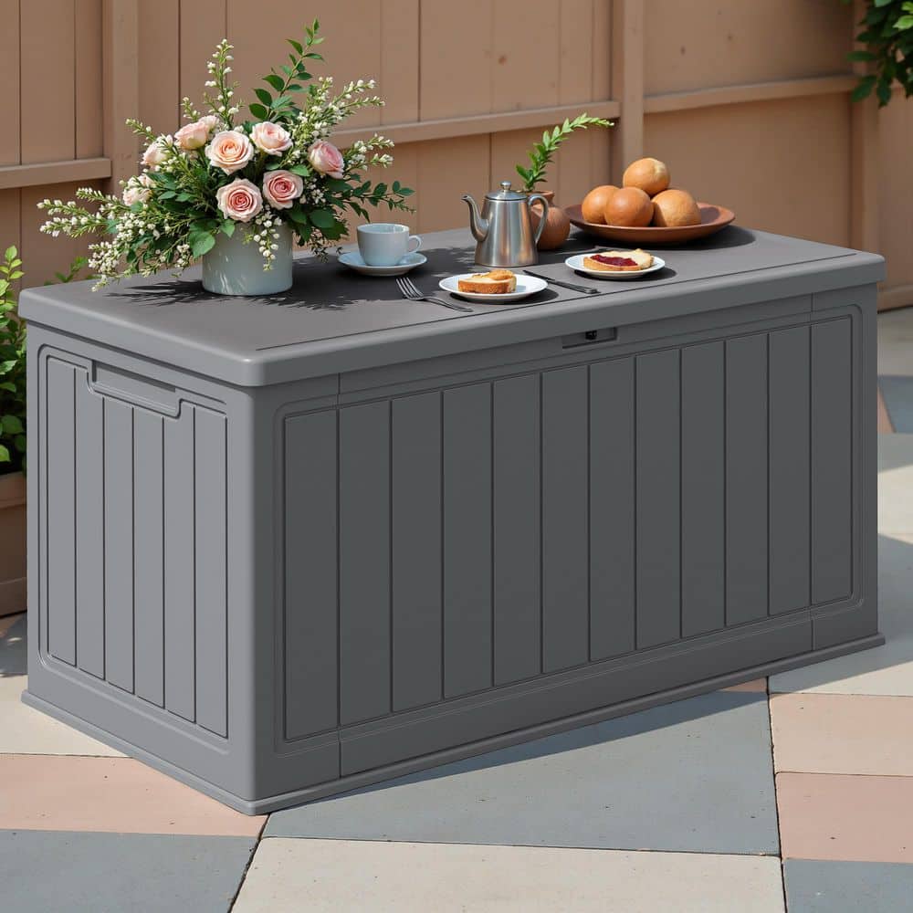 150 Gal. Gray Outdoor Waterproof Lockable Deck Box With Dividers - Hercitys