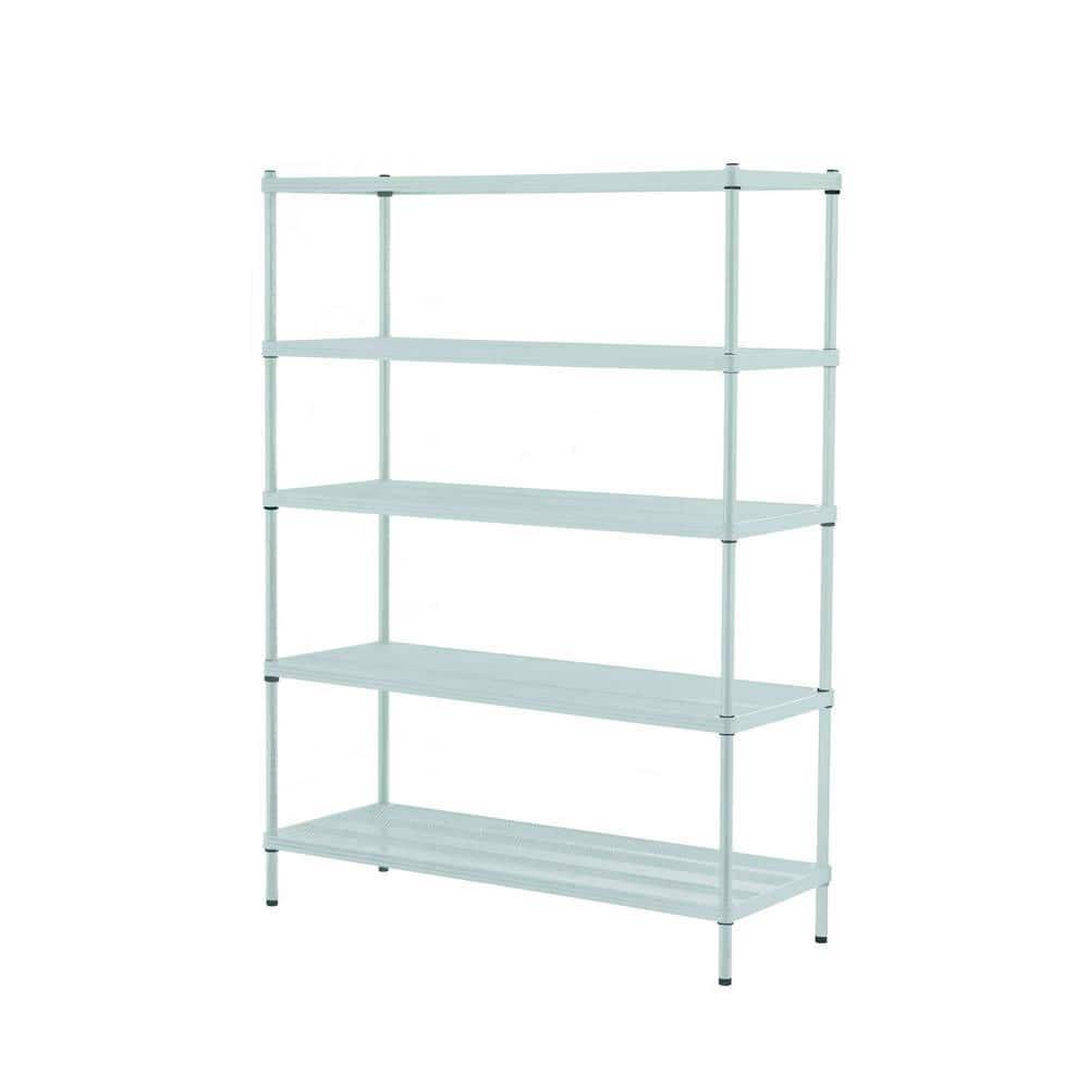 47.2 in. W 17.7 in. D 1 in. Shelf Heigh Metal MeshWorks Sage Green 5-Tier Steel Shelving Unit - Hercitys