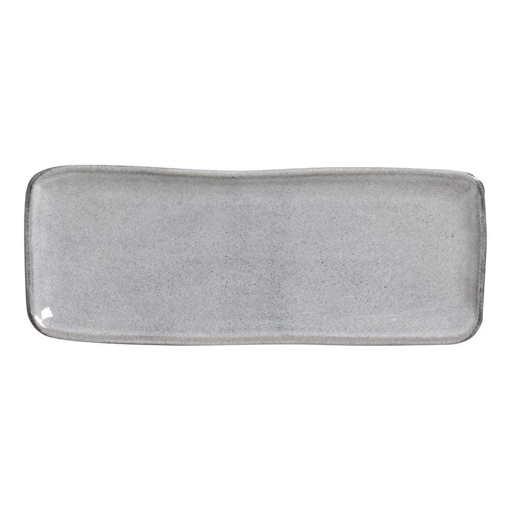 12.99 in. Dust Gray Stoneware Rectangular Platter Medium Organic (Set of 4) - Hercitys