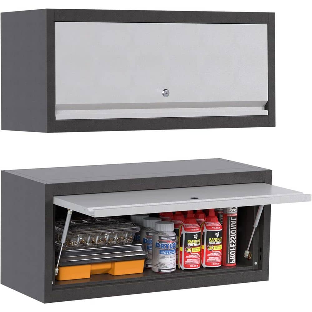 30 in. W x 13.5 in. H x 12 in. D Metal Wall Cabinet with Up-Flip Door, Wall-Mounted Locker for Garage Workshop Kitchen - Hercitys