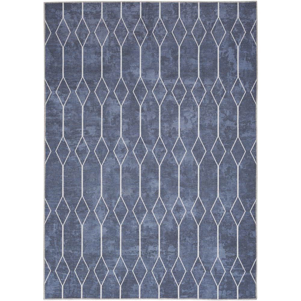 57 Grand Machine Washable Navy 5 ft. x 7 ft. Geometric Contemporary Area Rug - Hercitys