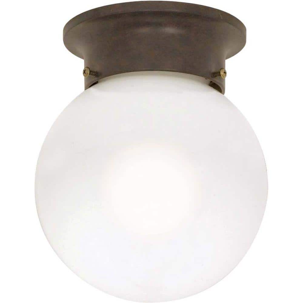 1-Light Olde Bronze Flush Mount with White Glass - Hercitys