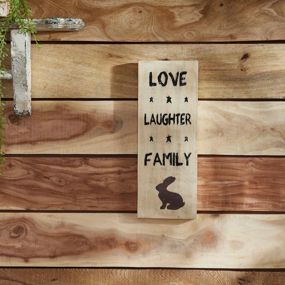 14.5 in. H Dark Creme Wooden Love Laughter Family Easter Wall Decor - Hercitys