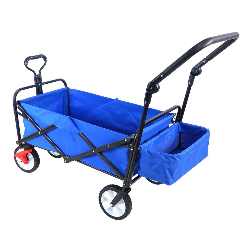 26.5 cu.ft. Blue Steel Folding Wagon Collapsible Outdoor Utility Wagon Garden Cart Portable Hand Cart - Hercitys