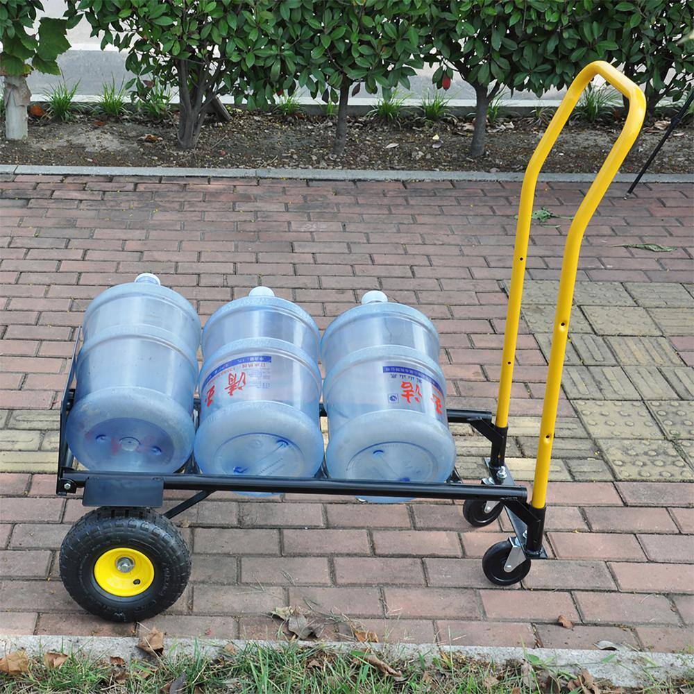 2.34 cu. ft. Yellow Black Metal Garden Cart with Convertible Design 2 Wheel Dolly Cart and 4 Wheel Push Cart - Hercitys