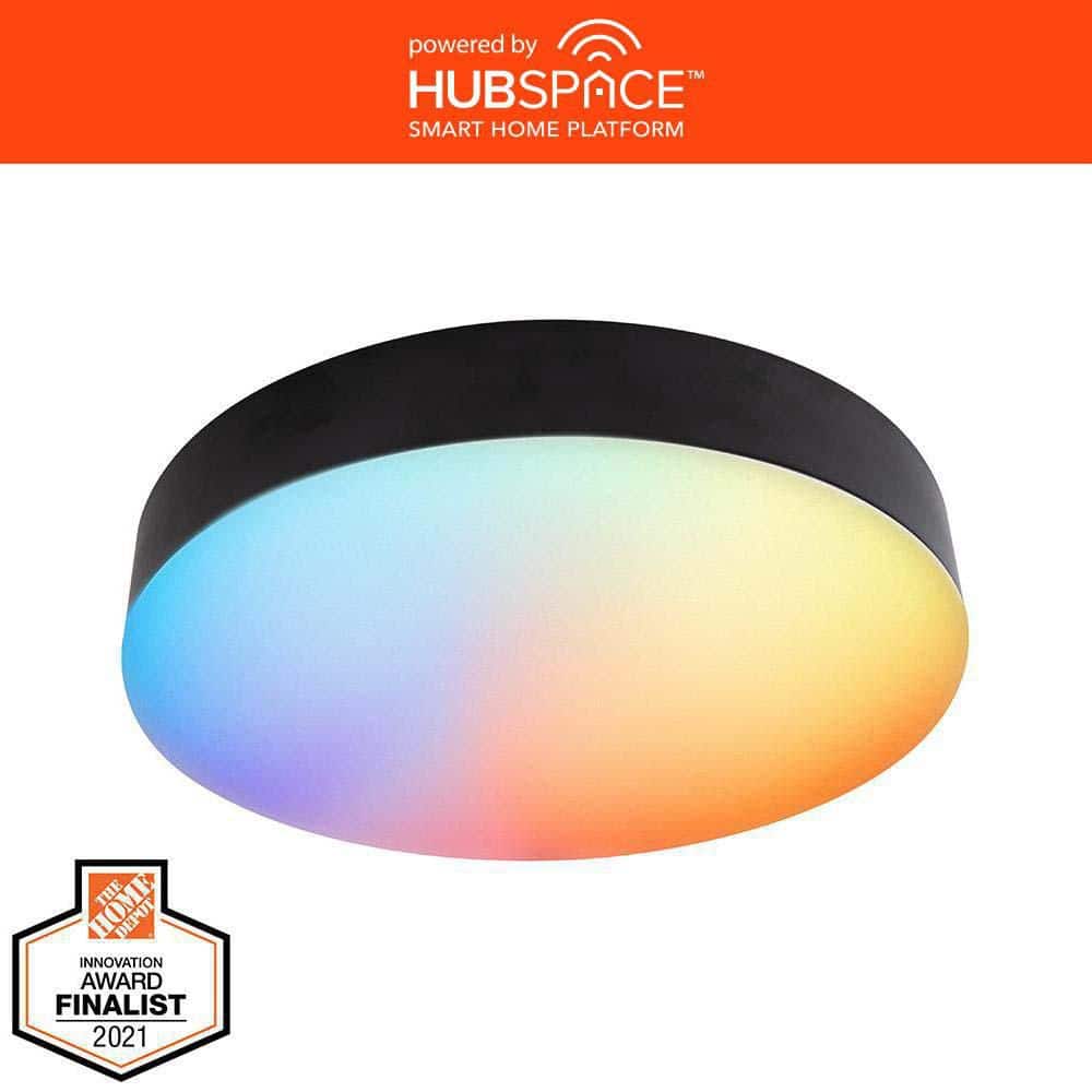 13 in. Light Matte Black Adjustable CCT and Color Changing Integrated LED Ceiling Smart Flush Mount, Powered by Hubspace - Hercitys