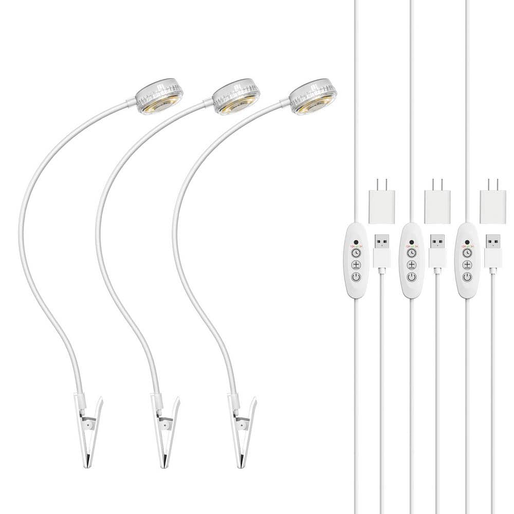 5-Watt White Clip LED Grow Light for Indoor Plants, Full Spectrum, 4-Level Dimmable Auto On/Off 4000K Daylight (3-Pack) - Hercitys