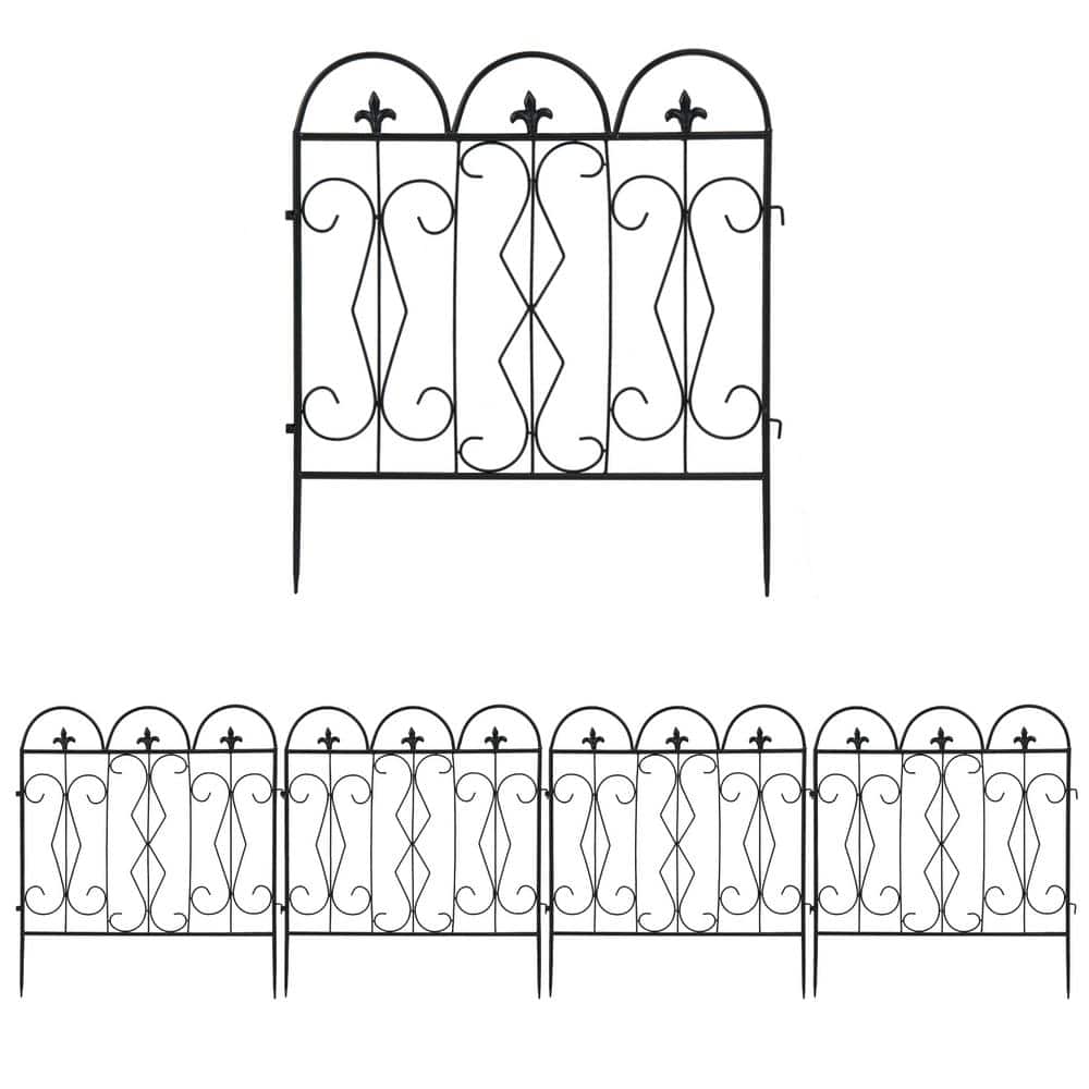 24 in. Metal Garden Fence Decorative Black Fencing Panels for Yard Landscape Patio Lawn Decor (5-Packs) - Hercitys