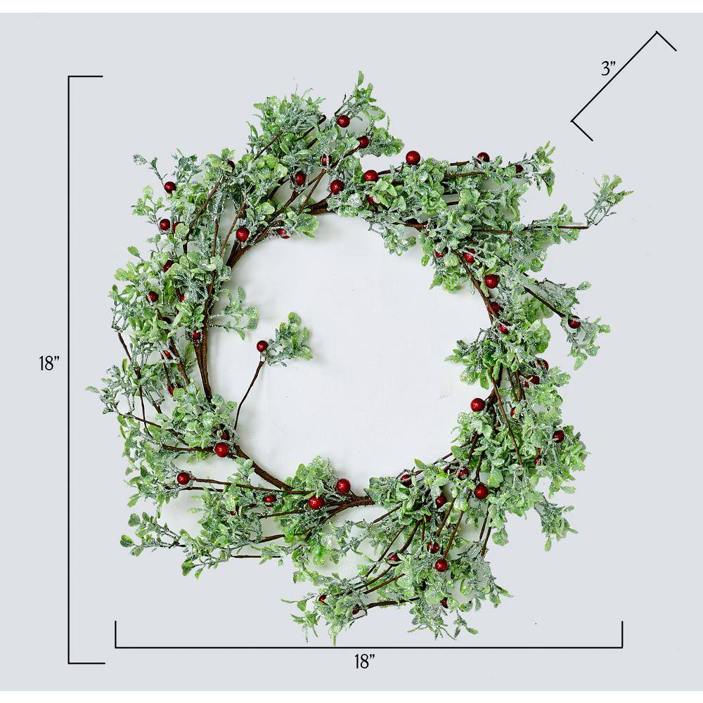 18 in. Artificial Green Leaves and Red Berries Wreath - Hercitys
