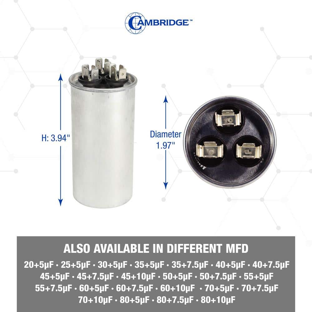 1.97 in. x 1.97 in. x 3.94 in. Aluminum 50 Plus 7.5 MFD, 440-Volt/370-Volt Dual Round Run Capacitor (1-Pack) - Hercitys