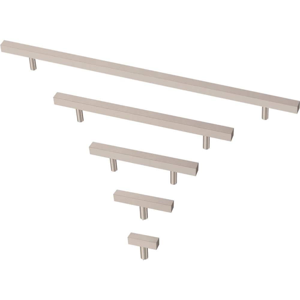 (10-Pack) Simple Square Bar 1-1/4 in. (32 mm) Modern Stainless Steel T-Shaped Bar Cabinet Knobs - Hercitys