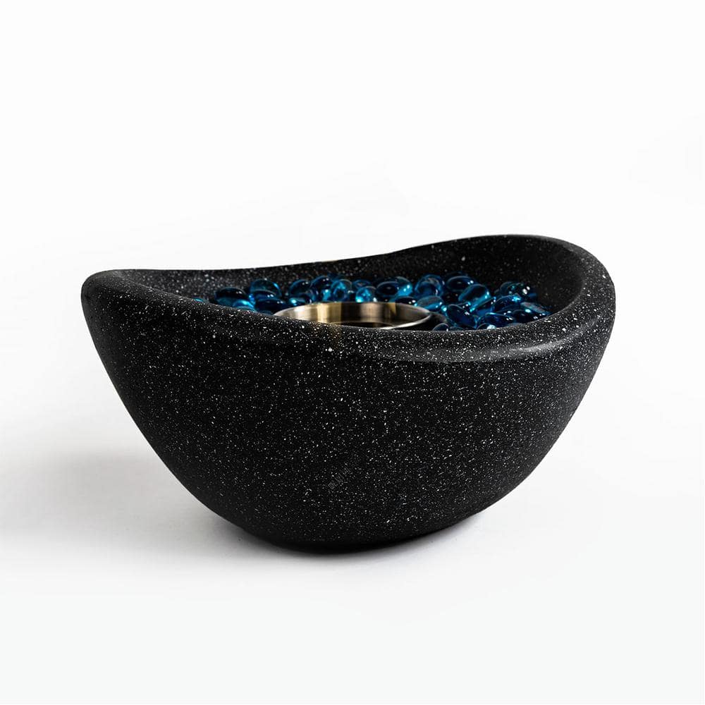 11.42 in. D Black Concrete Tabletop Fire Pit with Mixed Color, Portable Concrete Fire Pit, Personal Ethanol Fireplace - Hercitys