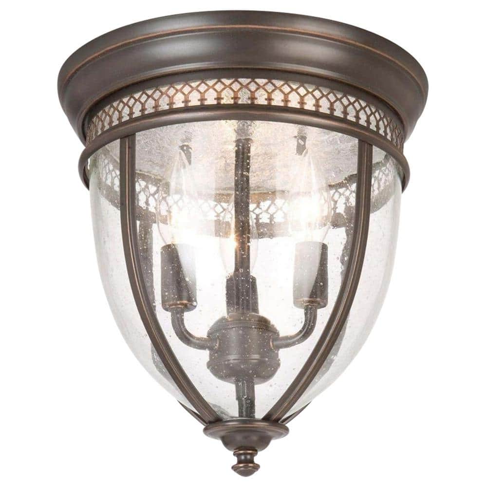 11 in. Oil-Rubbed Bronze Flush Mount Fixture with Clear Seeded Glass Shade - Hercitys