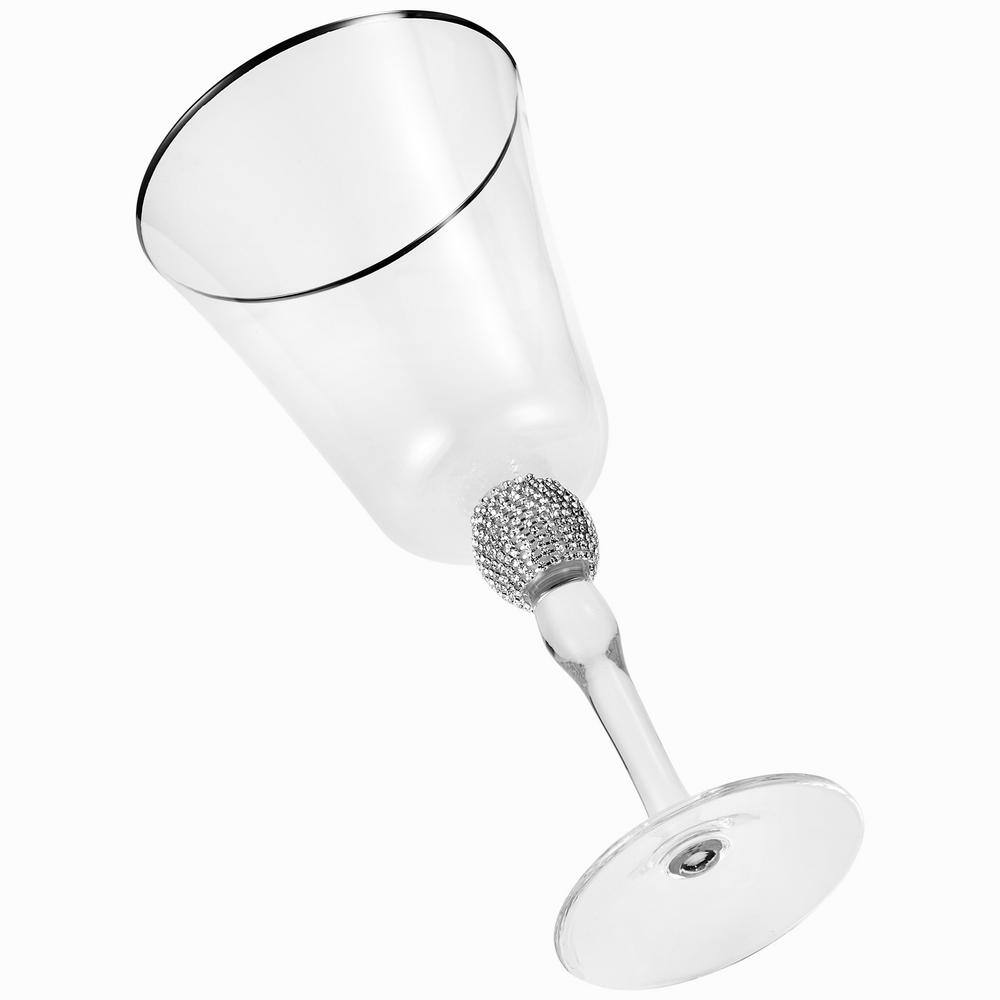 (Set of 2) Wine Glass 14.7 oz. with Rhinestone Design and Silver Rim - Hercitys