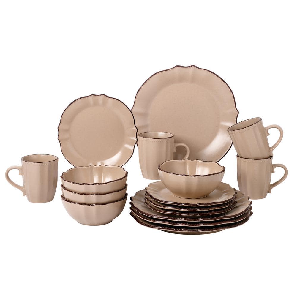 16 Piece Stoneware Scalloped Edge Cocoa Dinnerware (Service for 4) - Hercitys