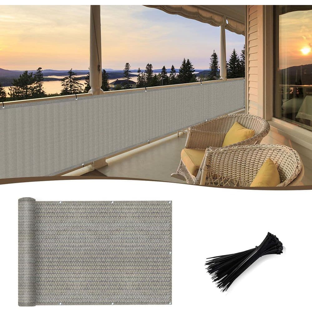 36 in. HDPE Brown Gray Plastic Privacy Garden Fence with UV Protection, Balcony and Deck Wind Block Screen - Hercitys