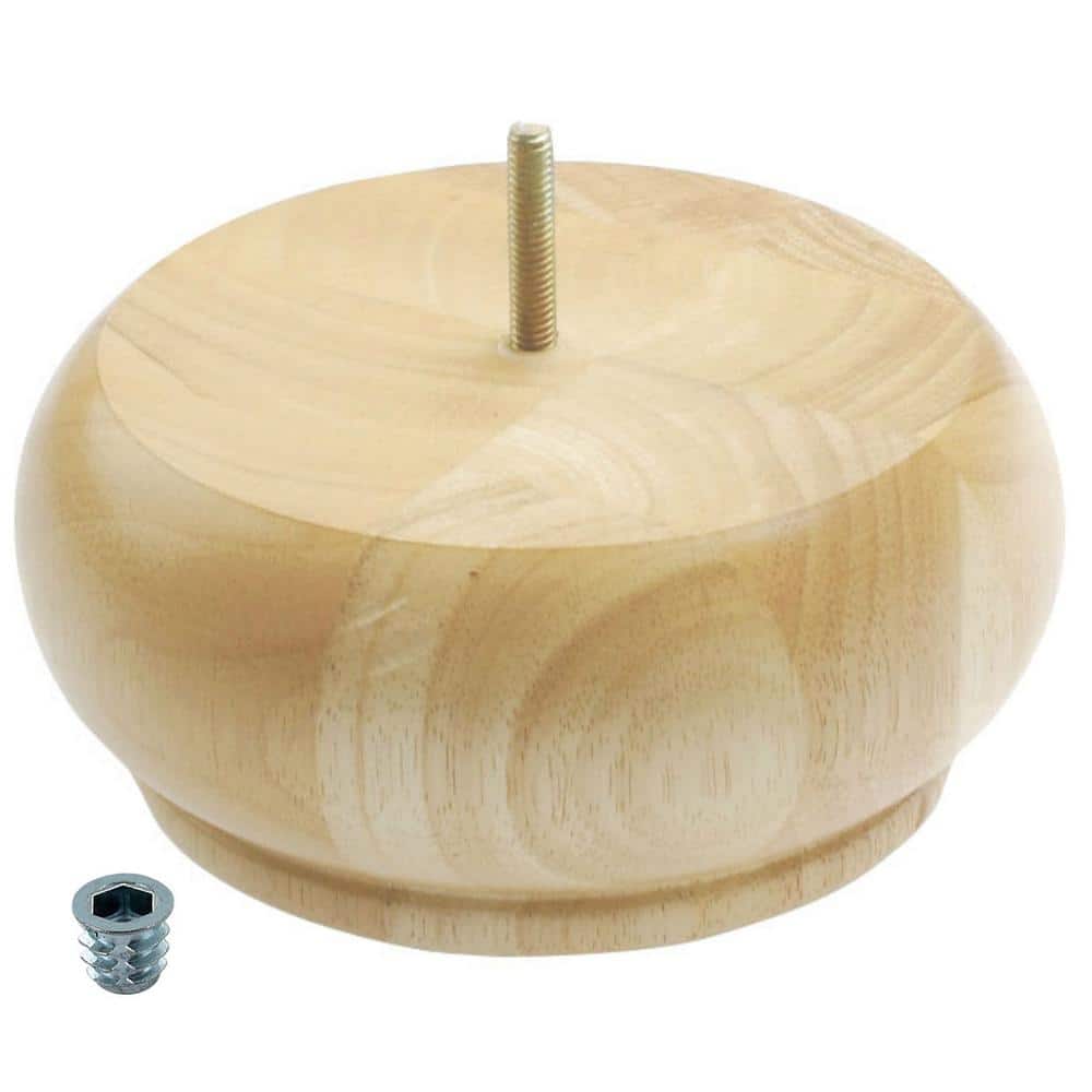 3 in. x 6-3/4 in. Unfinished Solid Hardwood Round Bun Foot - Hercitys