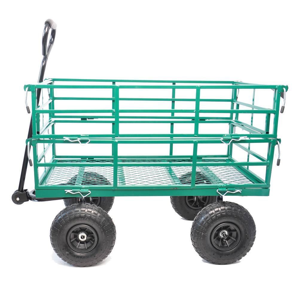 16 cu. ft. Green Metal Wagon Garden Cart - Hercitys