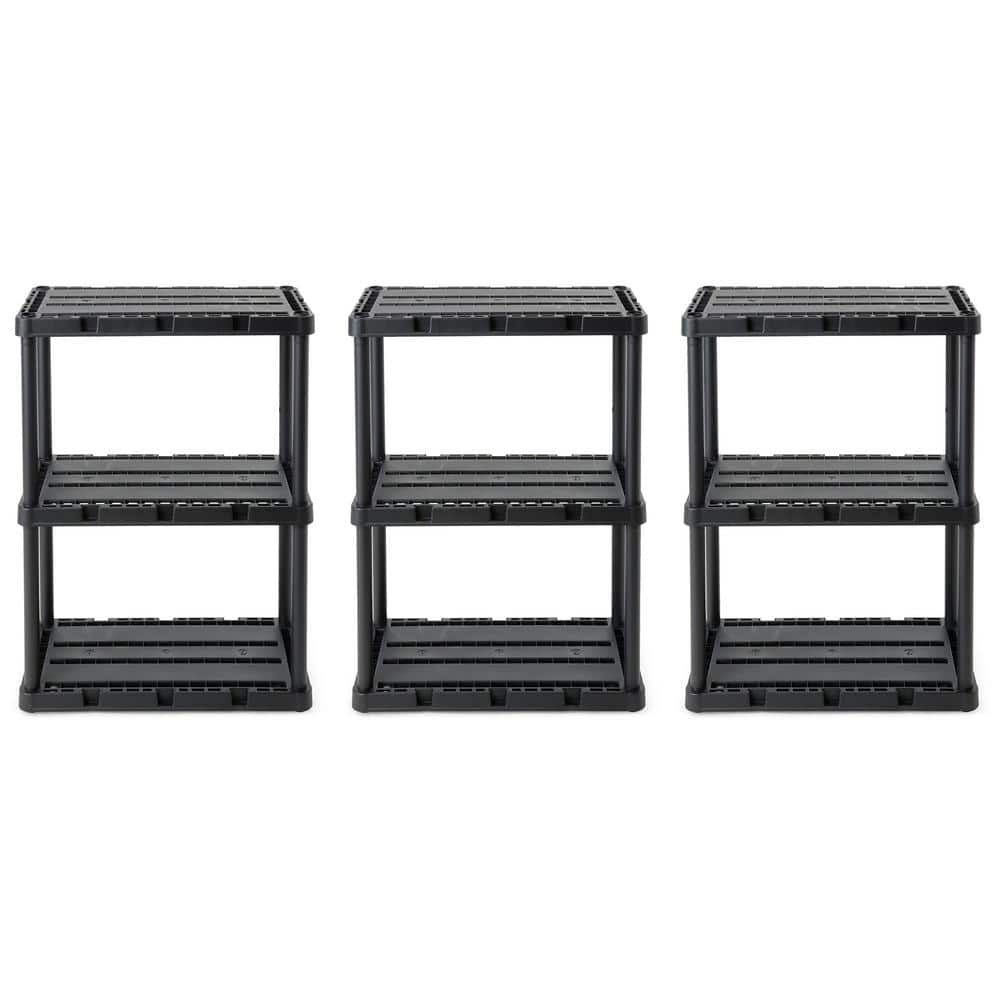 3 Shelf Knect-A-Shelf Solid Light Duty Storage Unit, W 12 in. x H 33 in. x D 24 in., Resin Frame Material, Black 3 Pack - Hercitys
