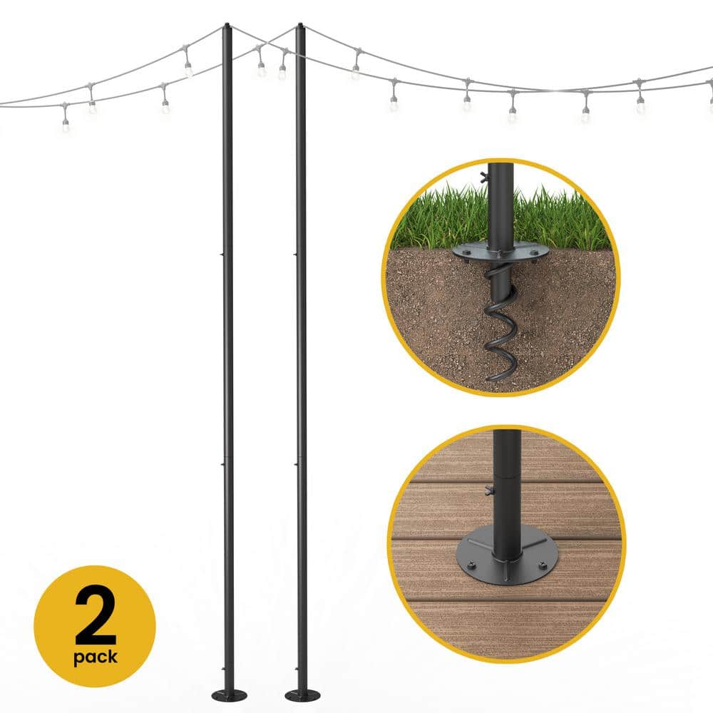 2-Pack 9 ft. String Light Poles for Hanging Lights, Matte Black - Hercitys