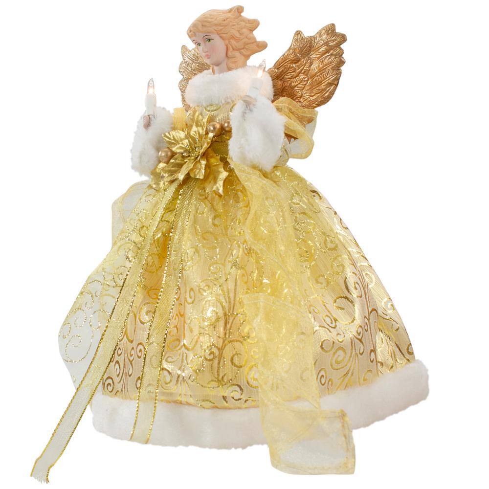 12 in. Lighted Gold Angel with Wings Christmas Tree Topper – Clear Lights - Hercitys