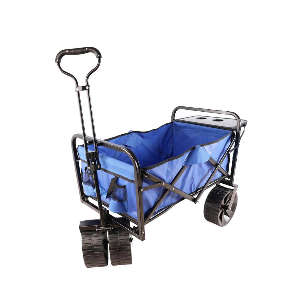 5.2 cu. ft. Metal Blue Folding Wagon Garden Cart Shopping Beach Cart - Hercitys