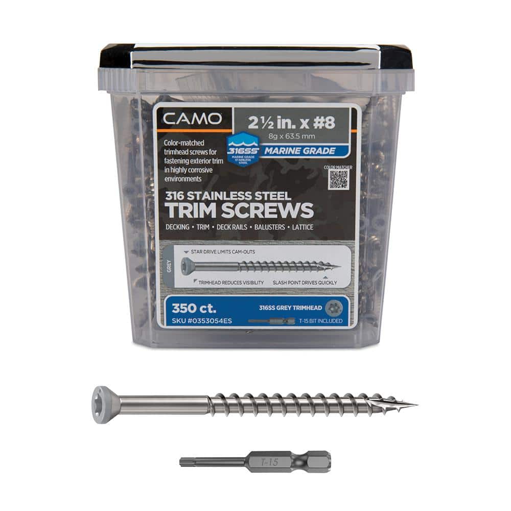 2-1/2 in. #8 316 Stainless Steel Gray Premium Star Drive Trim Screws (350-Count) - Hercitys